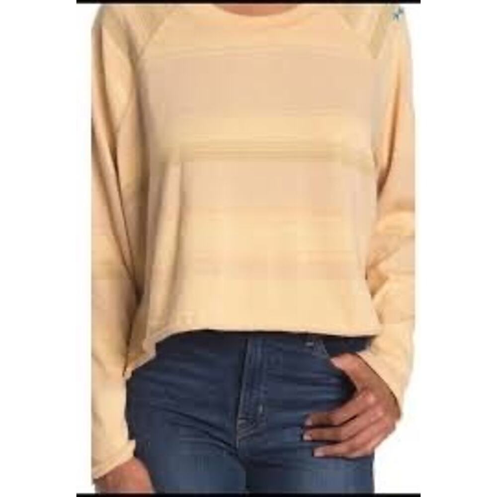 We the free Free People‎ Baja Striped Long Sleeve Crop Tee Prosecco Size Large
